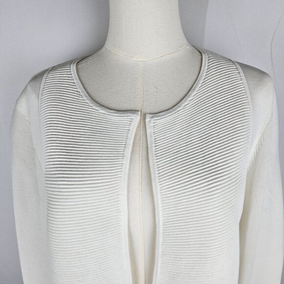 Ted Baker London Knit Cardigan Size Small Ribbed Open-Front White Ribbed Detail - Picture 2 of 9